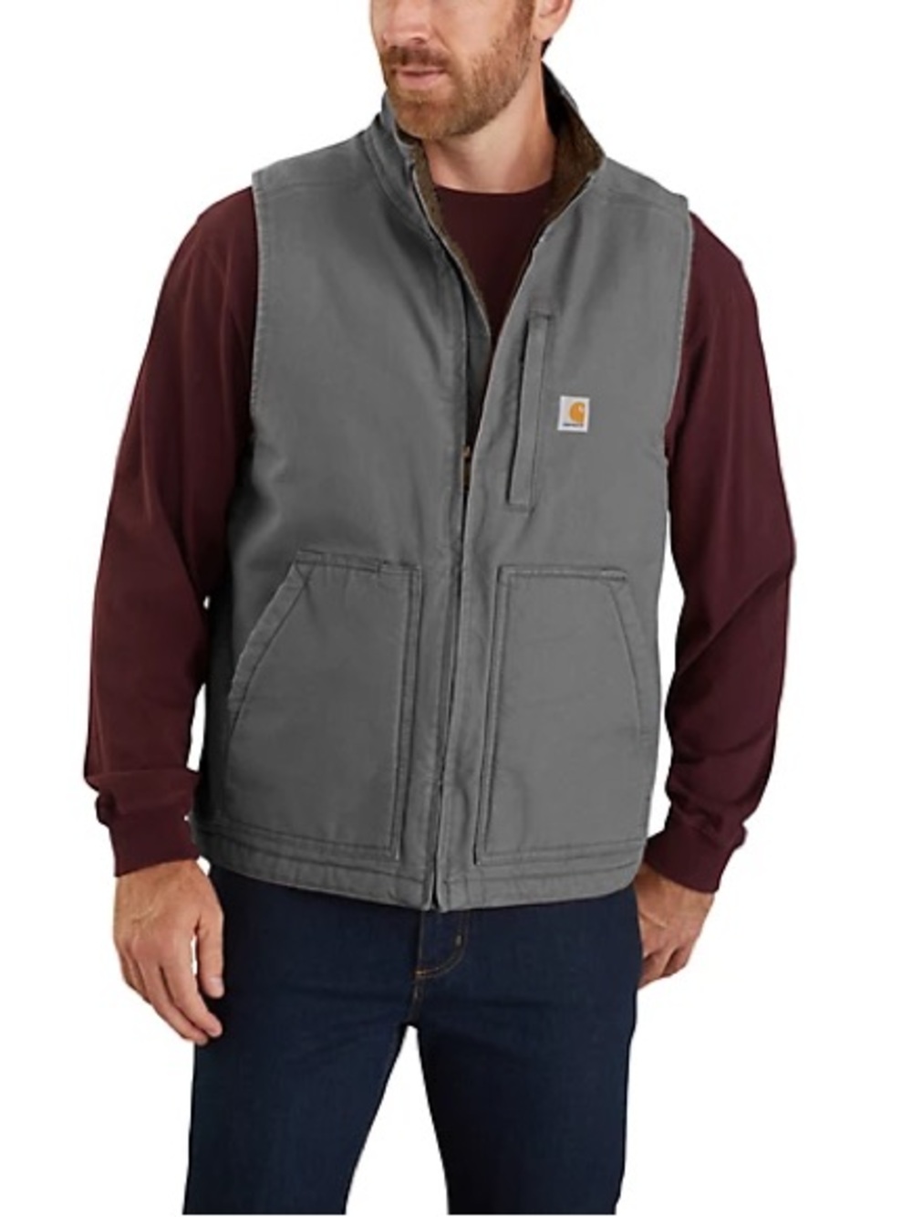 Carhartt Men's XL Duck Sherpa-Lined Mock
Neck Vest Loose Fit Gray